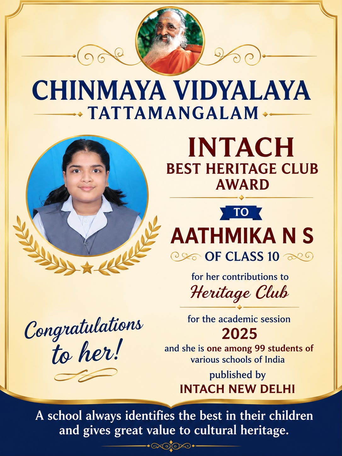 Best Heritage Club Award by Intach