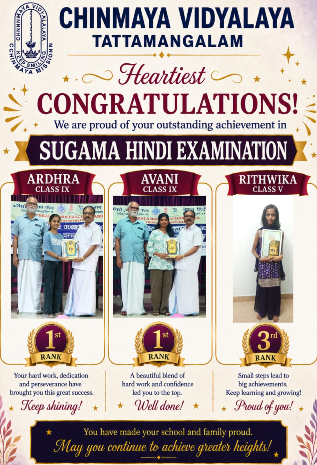 District Level Rank Holders of Sugma Hindi Examination